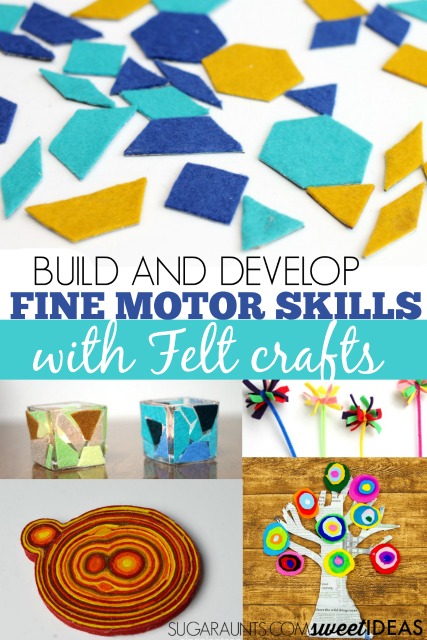 Use felt scraps to create felt crafts while building fine motor skills and other therapy skills like eye-hand coordination, strength, problem solving, range of motion, and more.