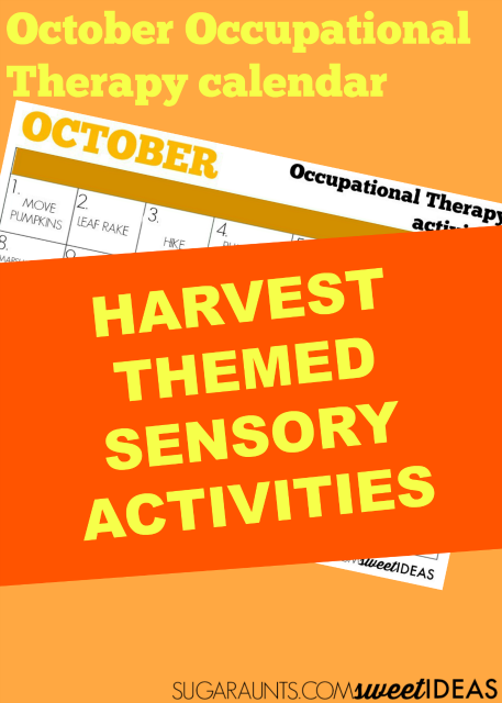 Harvest themed October sensory calendar for occupational therapy ideas