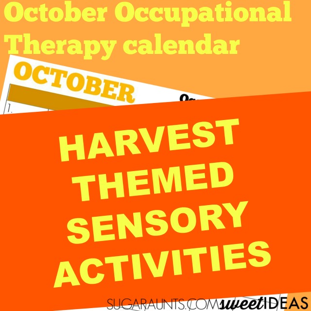 Harvest themed October sensory calendar for occupational therapy ideas