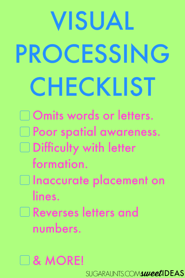 Visual processing skills checklist for school and home handwriting