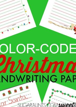 Color-coded lined paper Christmas handwriting