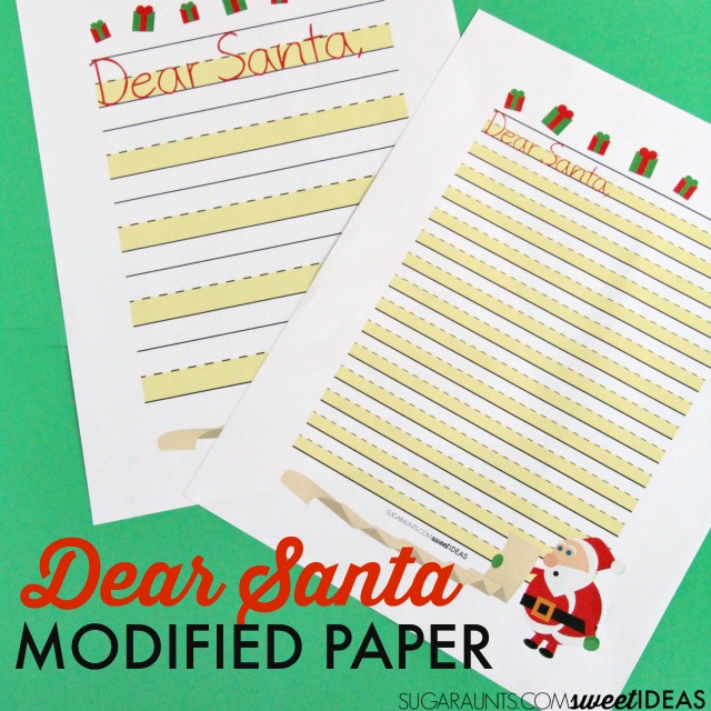 Use highlighted paper to work on letter size and formation, part of the modified paper Christmas Handwriting Pack