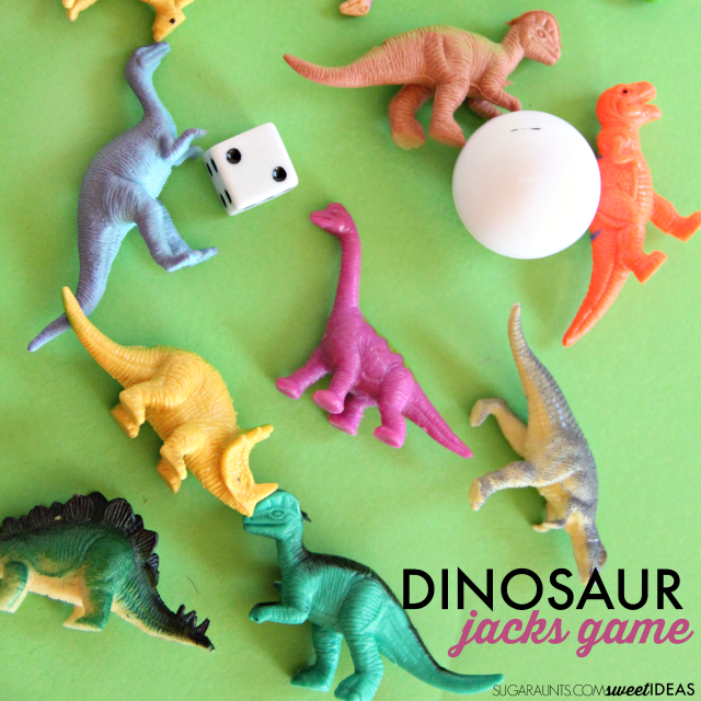 Utiliza dinosaurios de plástico en este juego de jotas de Ricitos de Oro y los Tres Dinosaurios basado en el libro infantil de Mo Willems.