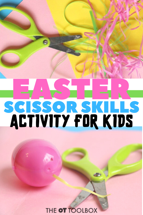 Esta actividad de Pascua para niños sirve también como actividad de destreza con las tijeras para mejorar la precisión y la exactitud del corte con tijeras.