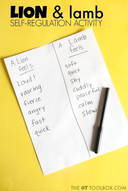 Lion and lamb self-regulation activity for kids