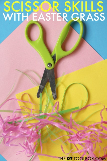 Use this Easter activity for kids to help with scissor skills as a fine motor activity that pairs nicely with Easter crafts for preschoolers and school aged kids.