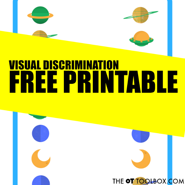 Use this space themed visual discrimination free printable page to help kids develop visual perceptual skills. 