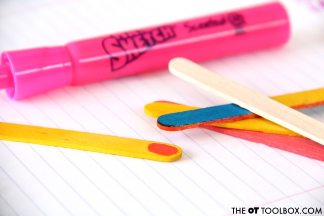 use a marker to make a reading stick to follow along with words when reading or writing.