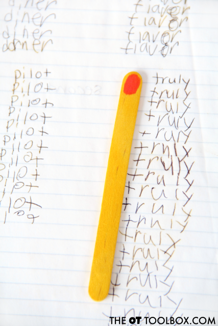 Use this handwriting spacing tool pointer stick to align columns of words or math problems when writing, perfect for kids who struggle with spatial awareness.