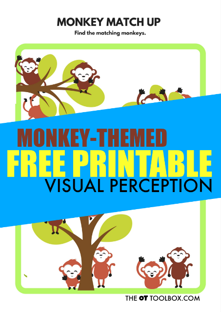 La hoja de trabajo gratuita de percepción visual con el tema del mono es ideal para abordar las habilidades de percepción visual como el terreno de las figuras visuales.  
