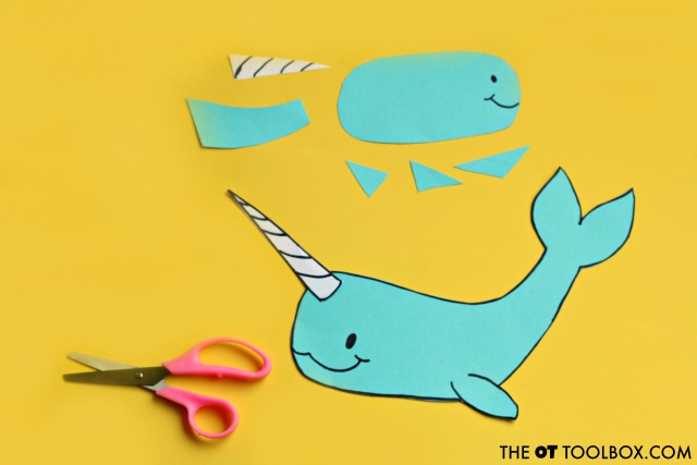 Help kids improve scissor skills with this narwhal craft.