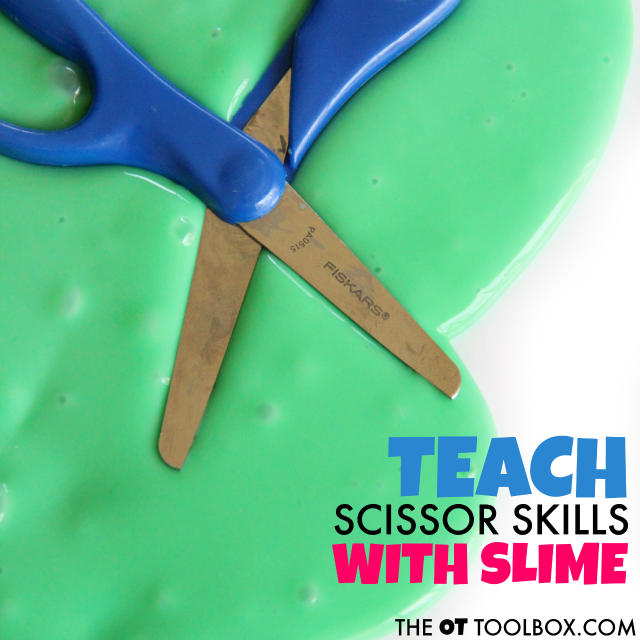 Help kids work on scissor skills by playing with slime