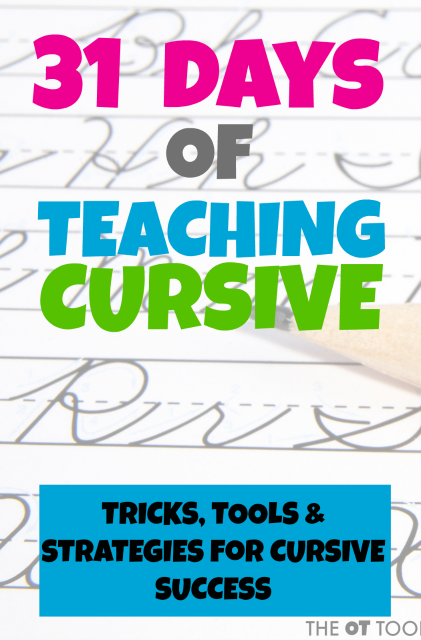This 31 day series will go through all of the steps of learning cursive writing and teachers, therapists, and parents will love these handwriting strategies to teach cursive handwriting.