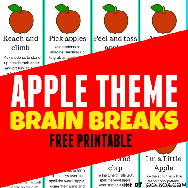 Pausas cerebrales con temática de manzana para que los niños las utilicen en el aula o como parte de un tema de manzana en el aprendizaje y el juego.