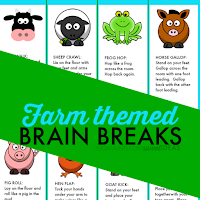 Little Blue Truck and farm themed brain breaks for attention, focus and sensory needs in the classroom based on farm animals.