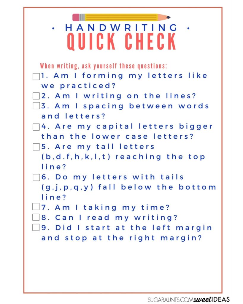  Handwriting self-assessment quick check list