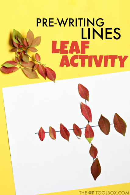 Pre-writing activity for helping kids develop the skills needed for pre-writing lines and handwriting using fall leaves