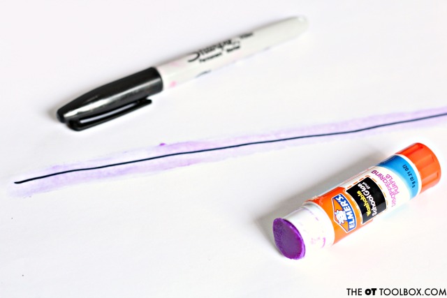 Use a glue stick to trace lines and work on pre-writing skills with this pre-writing lines activity for kids.