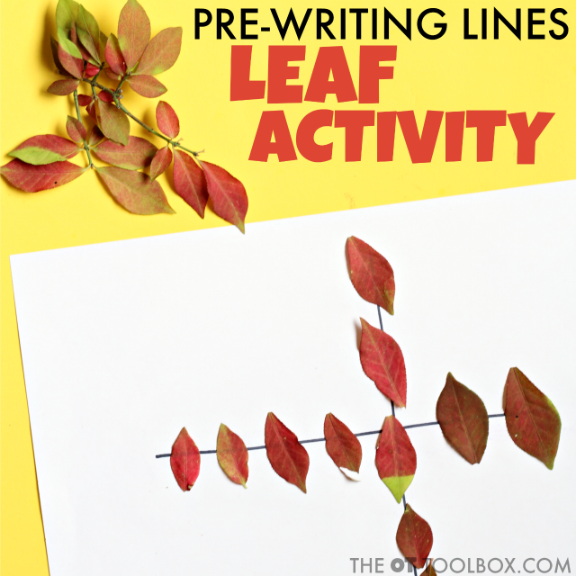 Pre-writing activity for helping kids develop the skills needed for pre-writing lines and handwriting using fall leaves