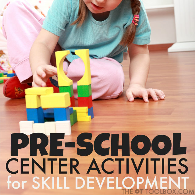 Use these preschool center ideas to help kids develop pre-writing skills and other developmental skills like visual motor and fine motor skills.