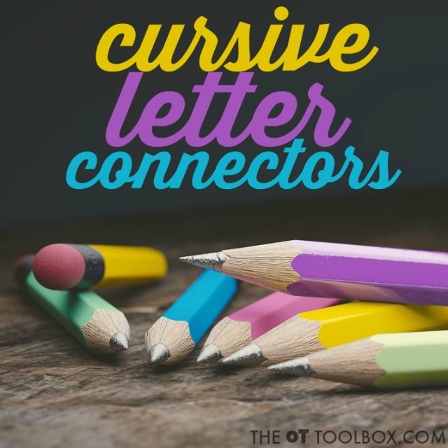 Try these tricks and strategies to help kids conquer the cursive letter connectors between individual letters of a cursive word as they learn to write in cursive handwriting. Teachers and therapists will love these handwriting ideas for teaching cursive handwriting. 