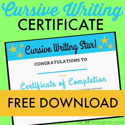This cursive writing certificate of completion can help kids be proud of the cursive writing they've learned. Use this cursive writing certificate when teaching kids to write in cursive.