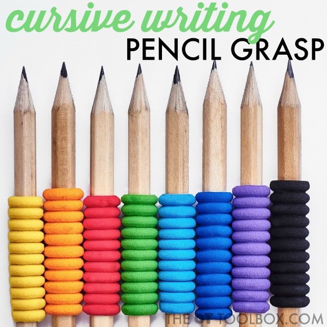 Use these handwriting tricks and tips to help kids with a cursive writing pencil grasp and to write with legible cursive writing style using a functional grasp on the pencil.