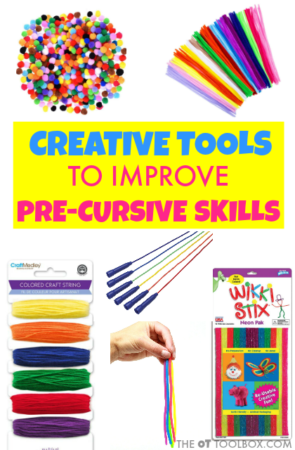 These therapy tools can help kids learn to develop and strengthen the skills needed for learning to write in cursive by strengthening visual motor skills, motor planning, and dexterity.