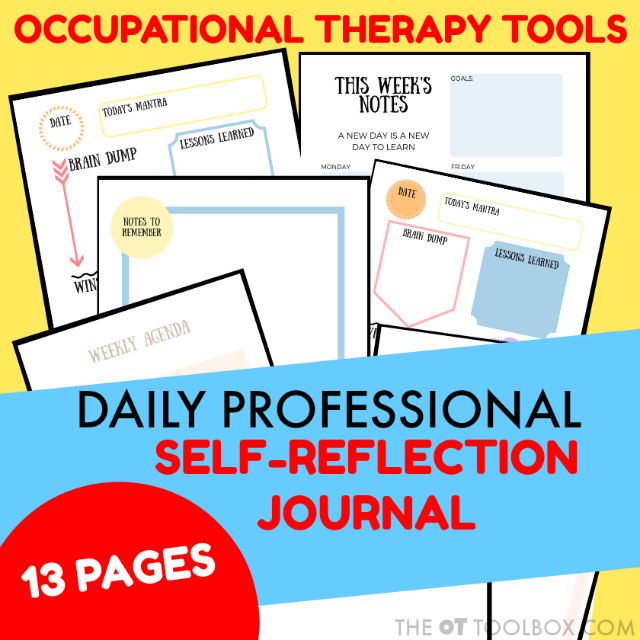 Occupational Therapy Daily Professional Self-Reflection Journal pages for supporting and encouraging self-development of Occupational Therapists.