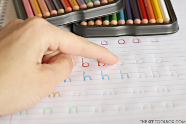 Use colored pencils to work on handwriting with these three handwriting activities that address letter formation, pencil pressure, and pencil control. 