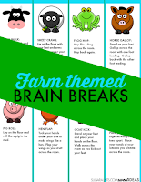 Little Blue Truck and farm themed brain breaks for attention, focus and sensory needs in the classroom based on farm animals.