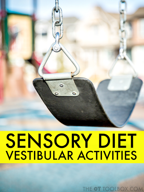 Utilice estas actividades vestibulares de la dieta sensorial para abordar necesidades sensoriales como la hiperreactividad o la hipersensibilidad a la entrada sensorial vestibular, creando un estilo de vida sensorial funcional y significativo para los niños.  