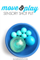 Vestibular sensory play activity for indoor play. This shot put game is a great way to incorporate the vestibular system into play.