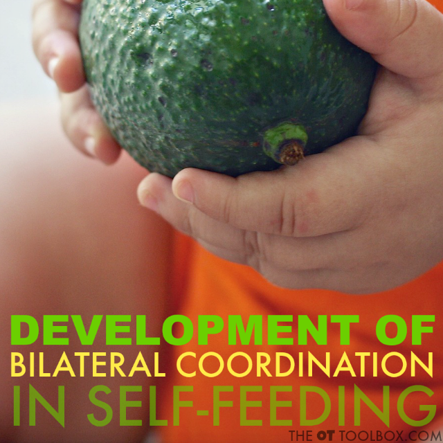 Development of bilateral coordination for feeding skills is essential for accuracy and improving independence in self-feeding in kids.