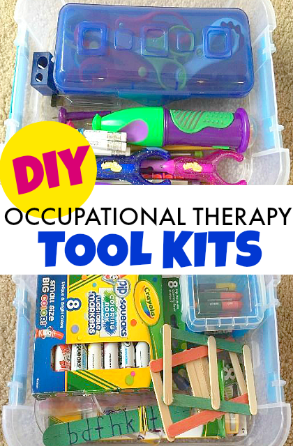 Make these grab and go occupational therapy toolkits to use in school based OT services or by mobile therapists working on fine motor skills or occupational therapy activities with kids.