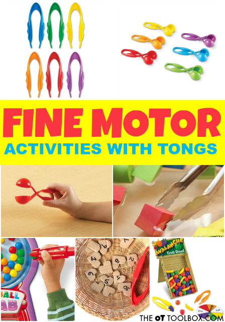 Tongs are a great tool for promoting and improving fine motor skills! Occupational therapy activities using tongs can strengthen fine motor skills! 