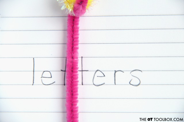 Work on spacing between letters and words using a pipe cleaner spacing tool that improves handwriting in kids. 