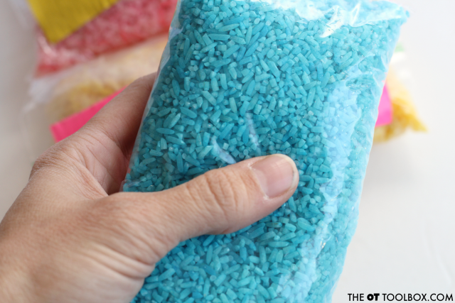 Occupational therapists will love this bean bag activity to build kinesthetic learning and fine motor skills by addressing motor planning needed for tasks. 