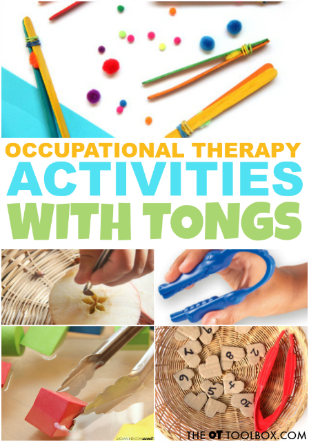 Try these occupational therapy activities using tongs to improve many fine motor skills needed for tasks like handwriting, clothing fasteners, and scissor skills!  