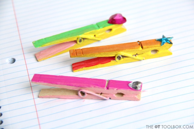 Teach spacing between words with a clothespin for better legibility and spatial awareness in handwriting.