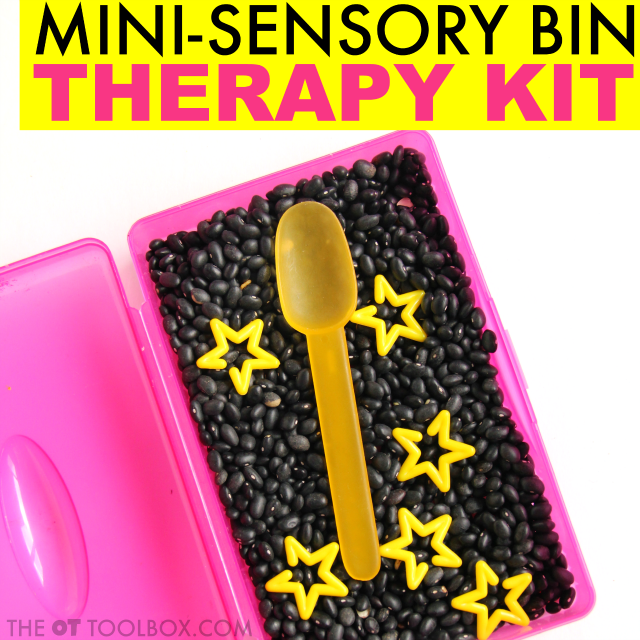 Make a mini star sensory bin and use it to address fine motor skills, bilateral coordination, eye-hand coordination, and other skills as part of an occupational therapy activity kit bin rotation system while addressing therapy goals with kids.