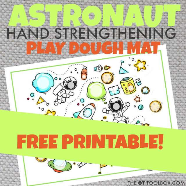 Kids will love this astronaut play dough mat for building hand strength of the intrinsic muscles using play dough and this astronaut theme play dough mat, perfect for play dough activities and astronaut activities!