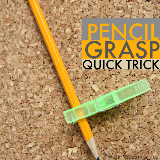 Prueba este truco para agarrar el lápiz que utiliza una pinza de ropa para ayudar a los niños a agarrar el lápiz y mejorar su escritura.  