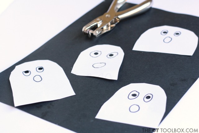 Kids will love this ghost craft for a halloween craft that works on scissor skills in kids.