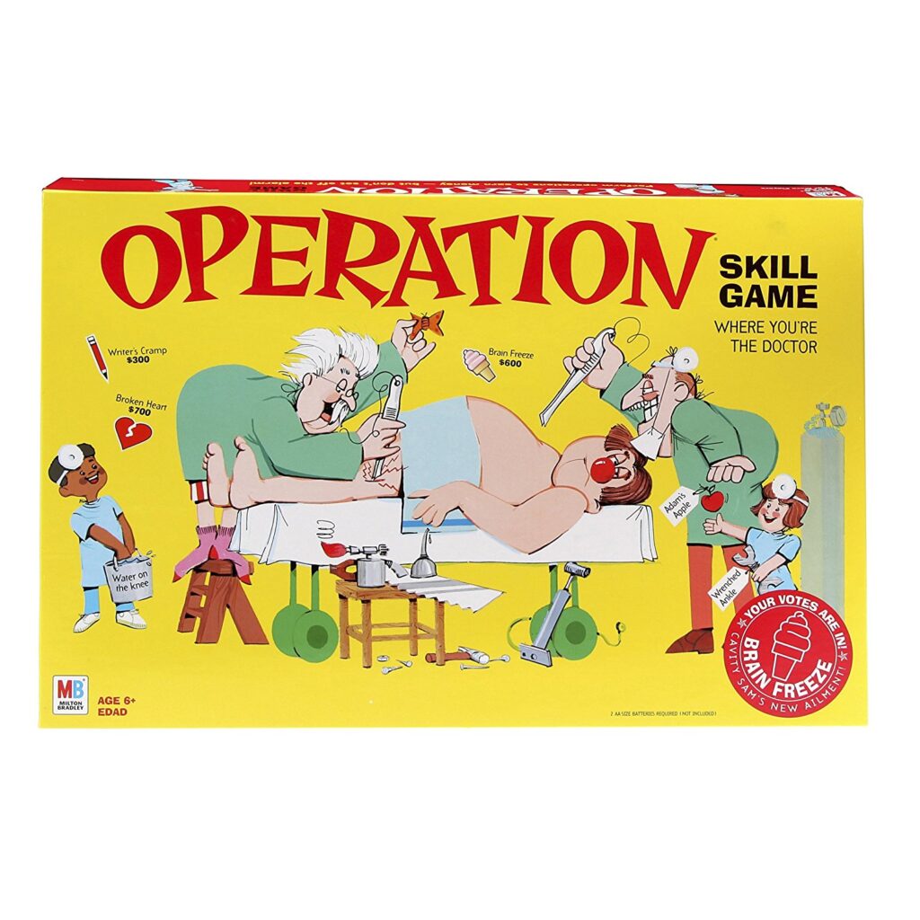 Use the Operation game to improve pencil grasp, making it the perfect fine motor game for occupational therapy activities.