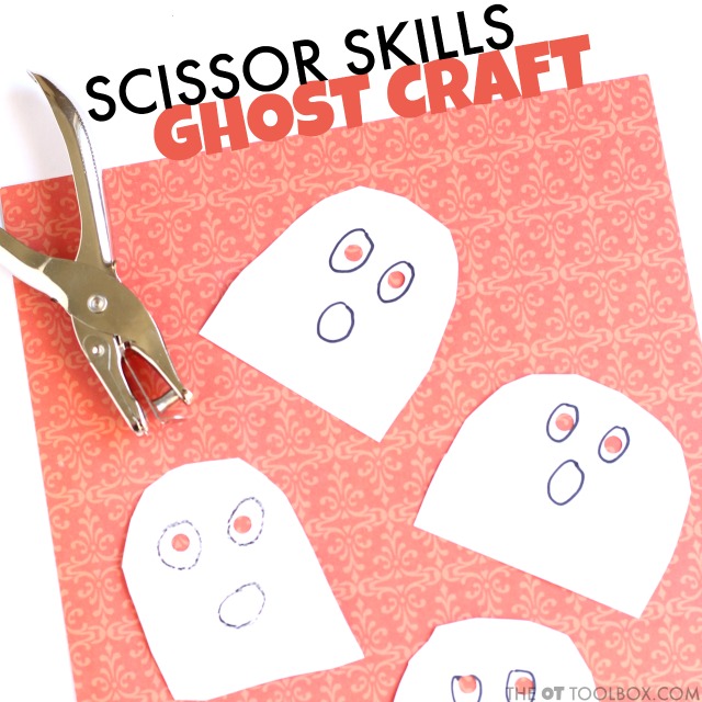 Use scissors and a hole punch to work on the fine motor skills and scissor skills with this ghost craft.