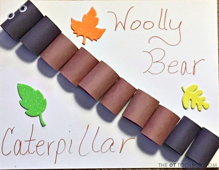Kids can make a fall craft like this wooly bear caterpillar craft to help with skills like scissor skills, fine motor skills, visual motor sills, and more. 