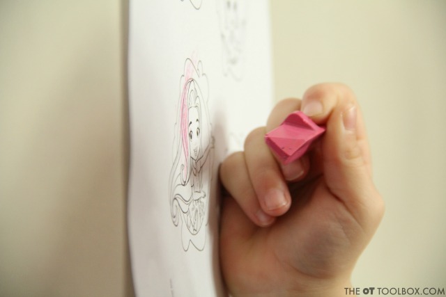 Kids can strengthen te fine motor skills they need for carryover of a pencil grasp to coloring.