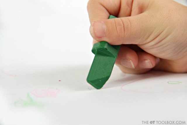 Effortless art crayons help kids maintain and carryover a pencil grasp to holding crayons when coloring.