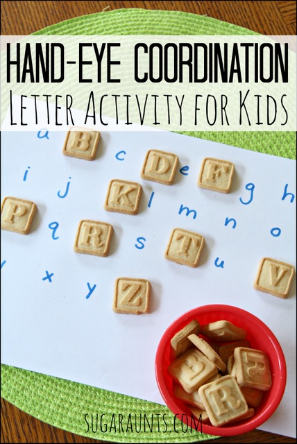 Hand eye coordination activity with letter cookies for preschool